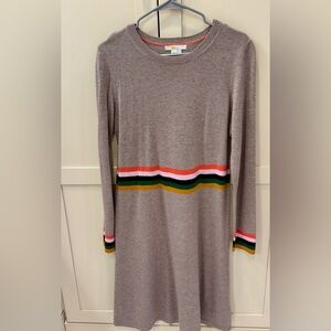 Boden Taupe Midi Dress with Multicolor Stripe Detail sweater dress
